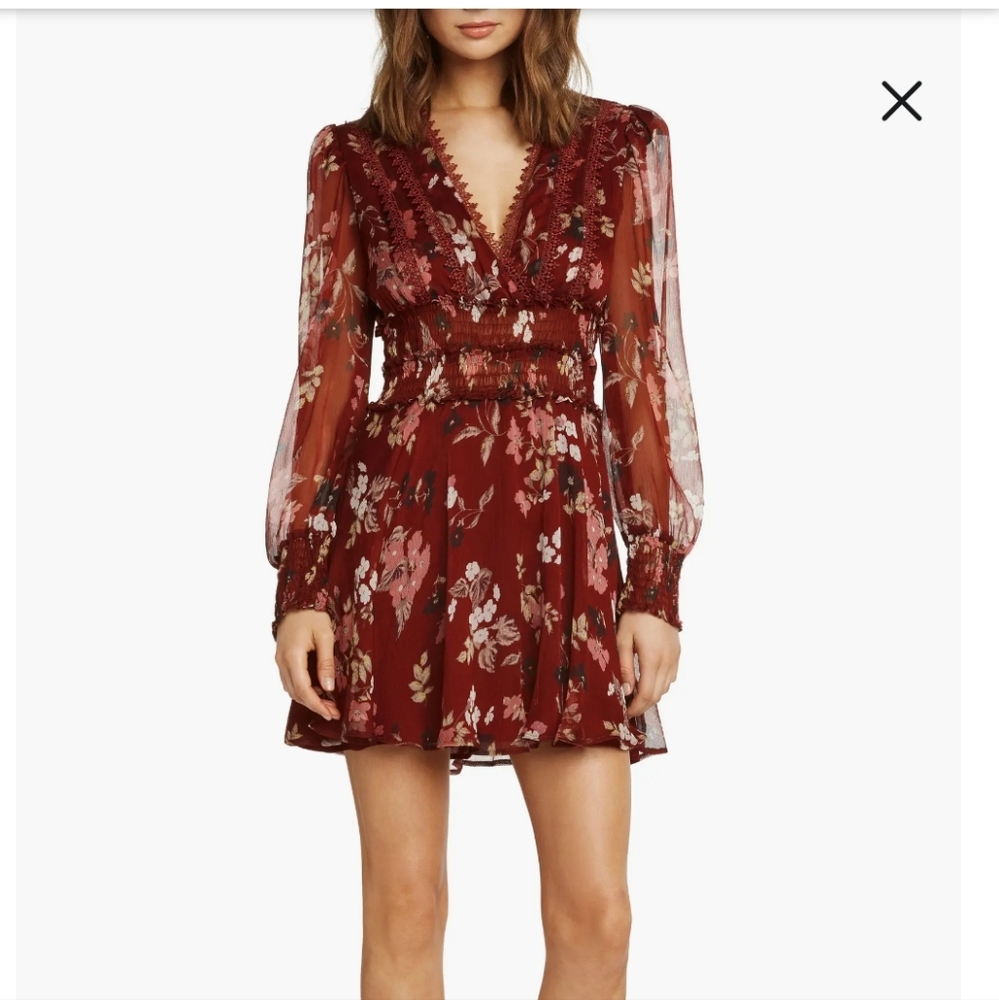 Willow & Clay Floral Dress Burgundy Long Sleeve Fall Boho Flowy